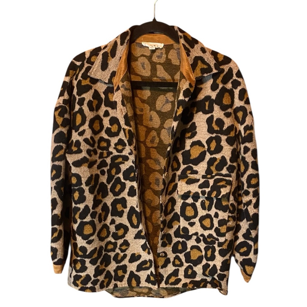 THML Leopard Print Jacket Medium Black Tan Button Front Statement